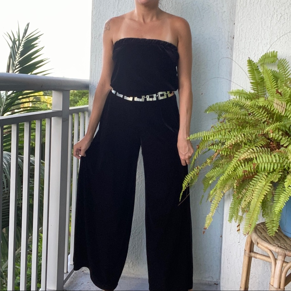 Black Velvet Strapless Jumpsuit - Picture 6 of 8